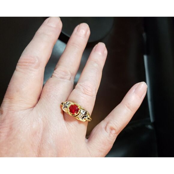 Men's Gold Red Stone Double Silver Carved Skull Ring Women's Thumb Ring Size 10 - Picture 10 of 10